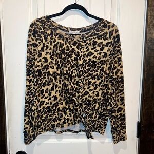 Nine Britton Leopard Print Tie-Front Knit Top